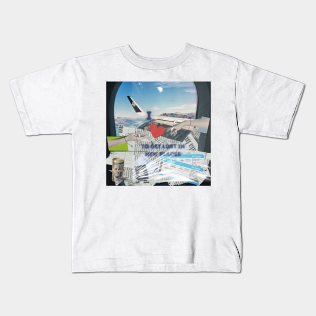 Wanderlust Chronicles: Embracing the Unknown in Travel Collage Kids T-Shirt by Amourist